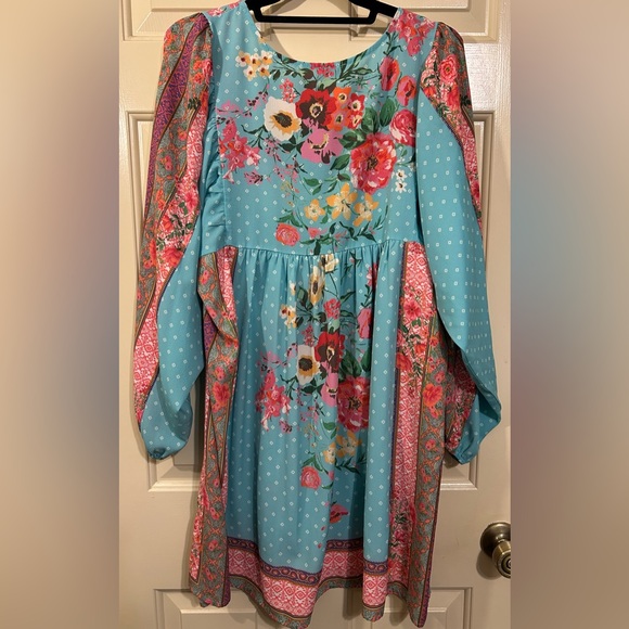 Umgee Daydream Believer Berry Mix Multi Print Boho Tunic Dress - Picture 7 of 7